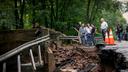 PA Gov. Josh Shapiro, U.S. Sen. Bob Casey, other officials, and first responders survey Bucks County flooding damage.