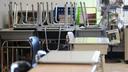 Empty desks and chairs are pictured in a classroom at Loring Flemming Elementary School in Blackwood, N.J., on Wednesday, Oct. 14, 2020. The school is on a hybrid in-person and virtual learning model due to the coronavirus pandemic.