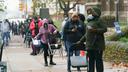 Some sites in Bucks County, Montgomery County, and Philadelphia (where voters are shown here, at Tilden Middle School) saw long lines of voters who wanted to request a mail ballot without having to risk U.S. Postal Service problems.