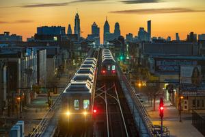 Skyline of Philadelphia during sunrise as seen on Wednesday morning December 21, 2022. 