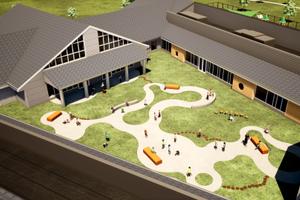 An aerial rendering of an early childhood learning center, which will be financed by the Milton Hershey School. A court on Friday approved the construction and operation of six centers around Pennsylvania.