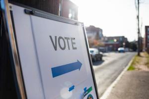 A sign showing people how and where to vote in Pennsylvania's 2022 election.