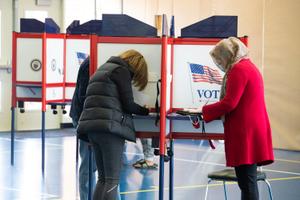 Voters at Nether Providence Elementary polling location in Delaware County, Pennsylvania on Election Day 2020.