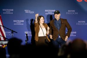 Pennsylvania state Sen. Doug Mastriano with his wife at on election night 2022.