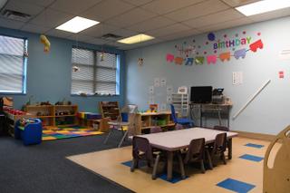 An empty classroom at Hug Me Tight Childlife Centers in Pittsburgh.