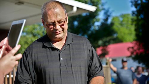 Council Member Robert Wheeler walks out of the July 12 special meeting. He resigned from Tioga Borough Council in August.